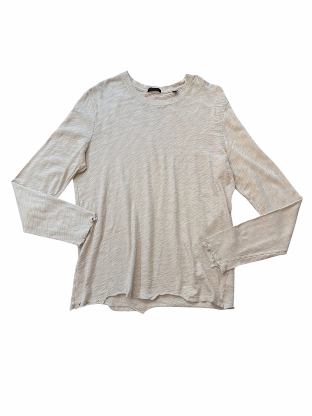 ATM Anthony Thomas Melillo Light Beige Long-Sleeve Distressed Crewneck Top